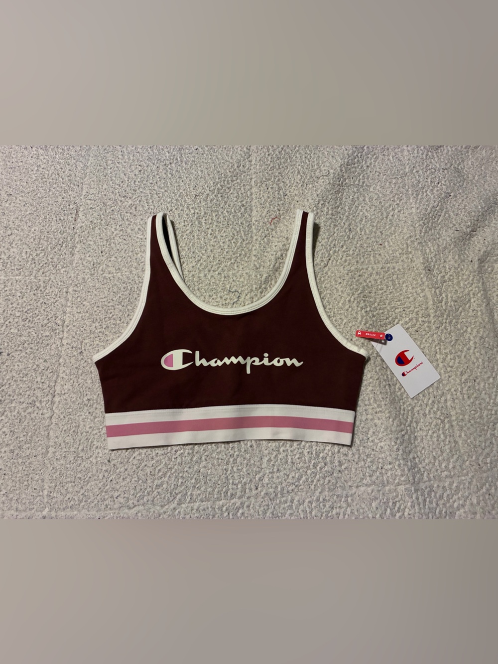 Champion Maroon & Pink Crop Logo Sports Bra